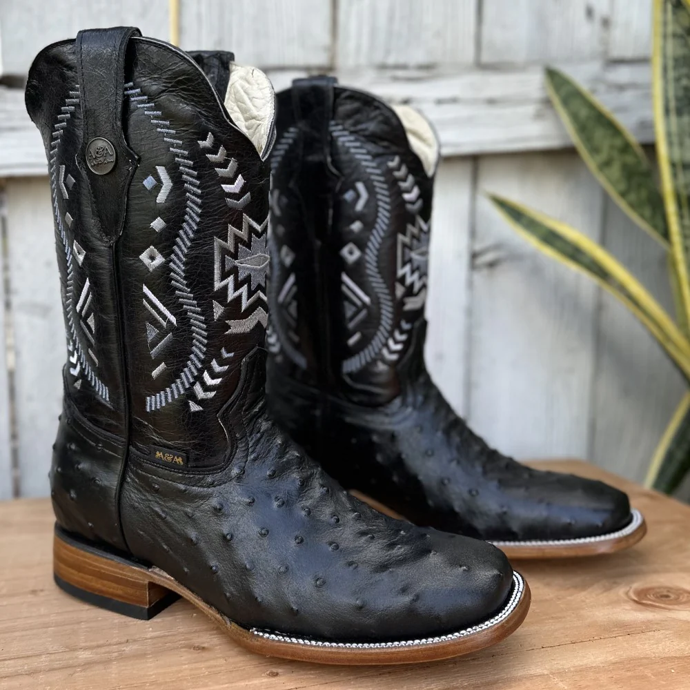 DA-420 Avestruz Imitación Negro – Botas Vaqueras Exoticas para Hombre