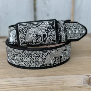 Cinturon Vaquero Negro y Plateado Caballo Orlas de 2" - Cinturones Vaqueros para Hombre