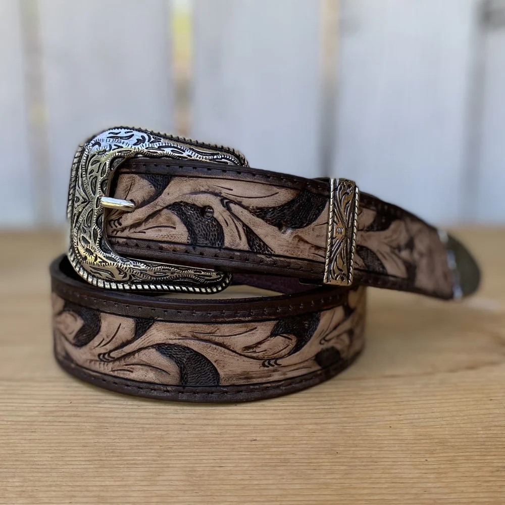 Cinturon Cincelado Cafe - Cinturones Vaqueros para Hombre