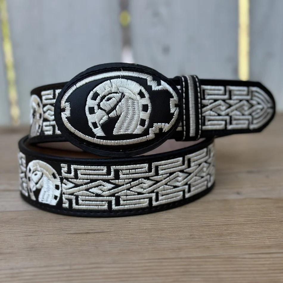 Cinturón Vaquero Negro Caballo y Herradura de 1 1/2" - Cinturones Vaqueros para Hombre
