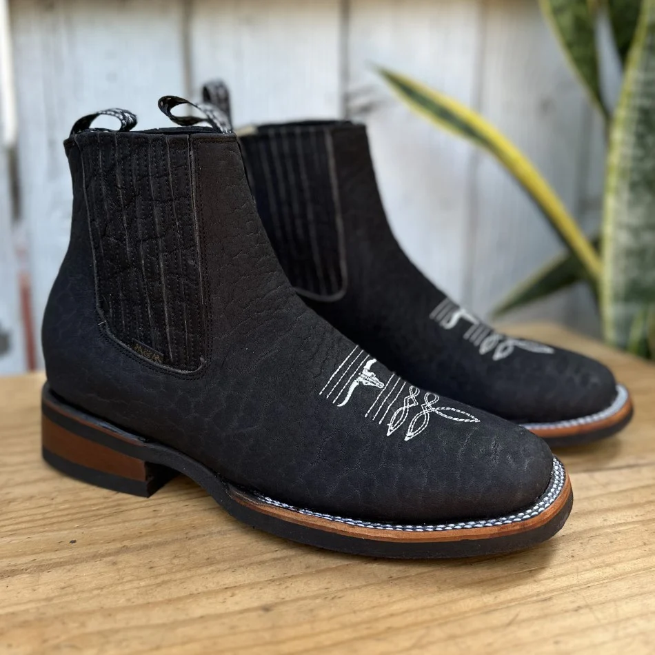 DA-735 Negro – Botines Vaqueros de Cuello de Toro con Suela de Hule para Hombre