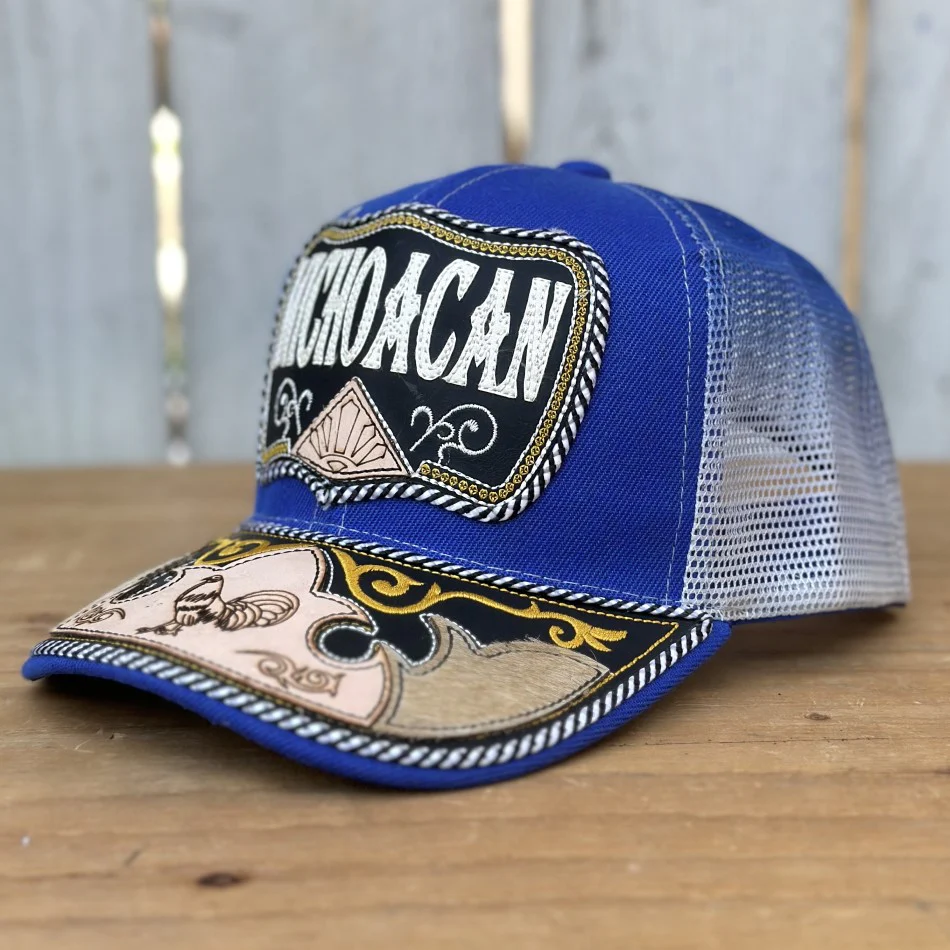 Gorra de Michoacan Azul con Gallo - Gorras Mexicanas Artesanales - Imagen 4