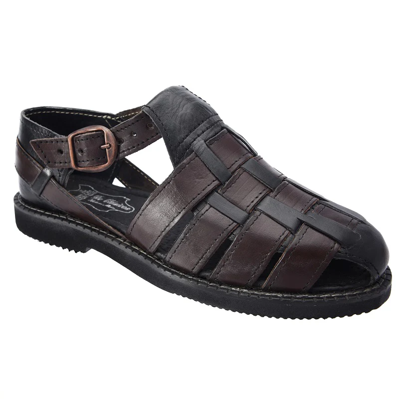 PM-31303 Negro y Café – Huaraches Artesanales Mexicanos para Hombre