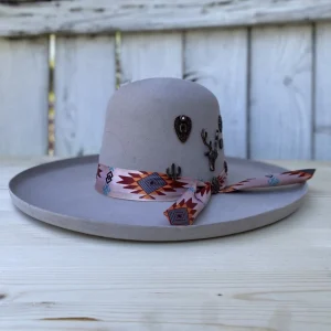 Sombrero Gris Open Crown Con Herraje para Mujer