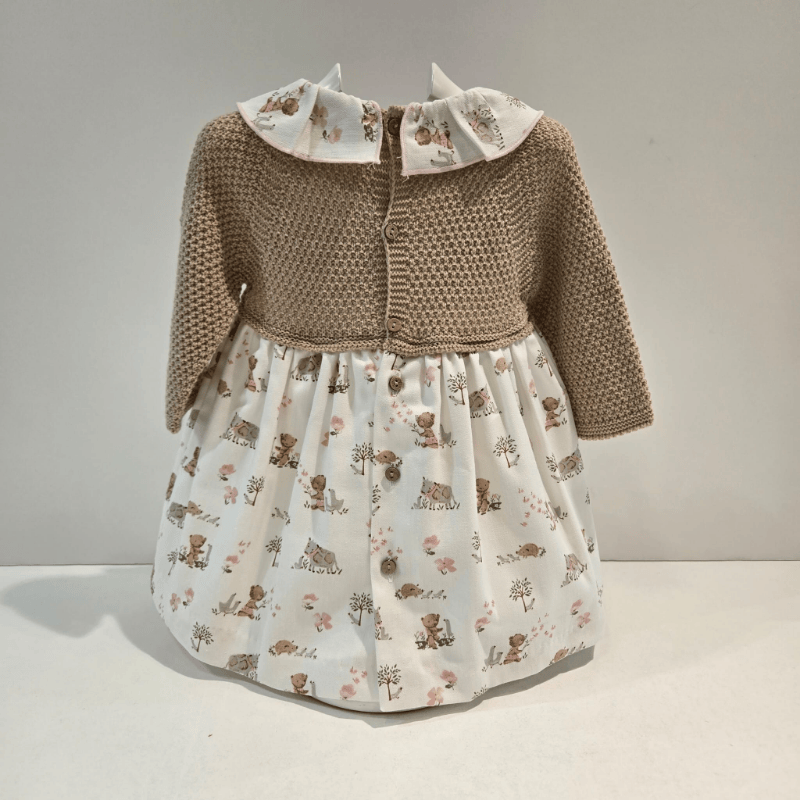 Vestido punto camel tela estampada ositos Pangasa invierno - Imagen 3